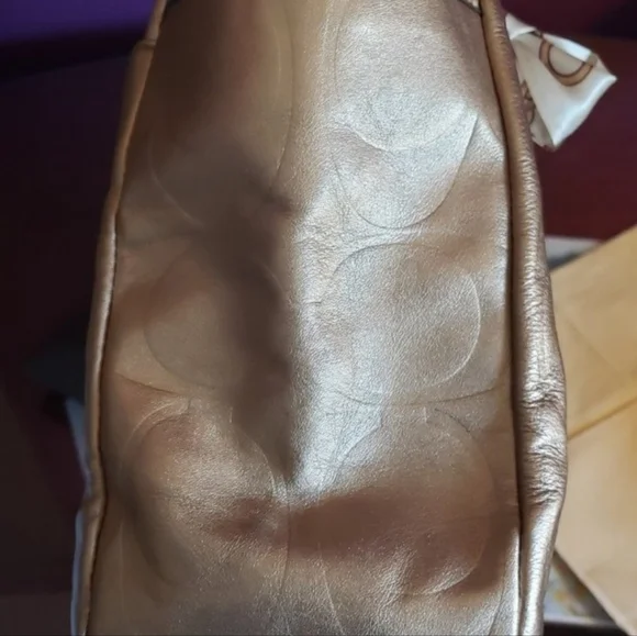 Coach Gold Metallic Monogram Embossed Shoulder Tote - Picture 10 of 15